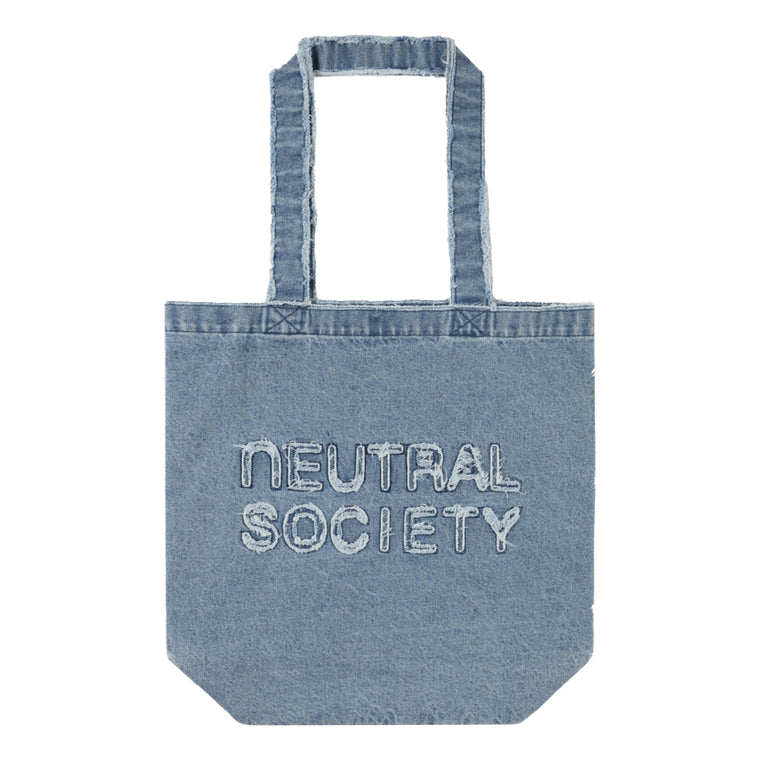 NEUTRAL SOCIETY RAW EDGE DENIM TOTE BAG-BLUE DENIM