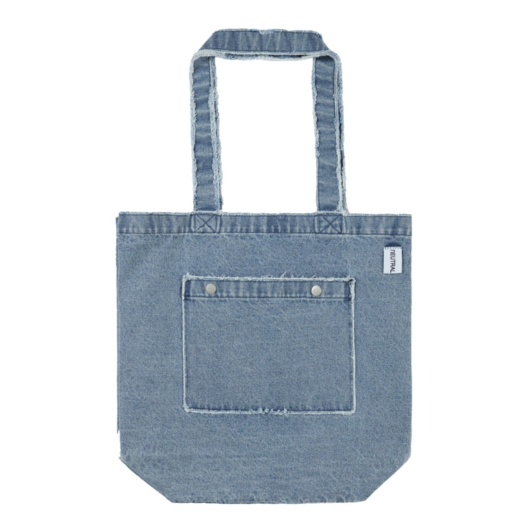 NEUTRAL SOCIETY RAW EDGE DENIM TOTE BAG-BLUE DENIM