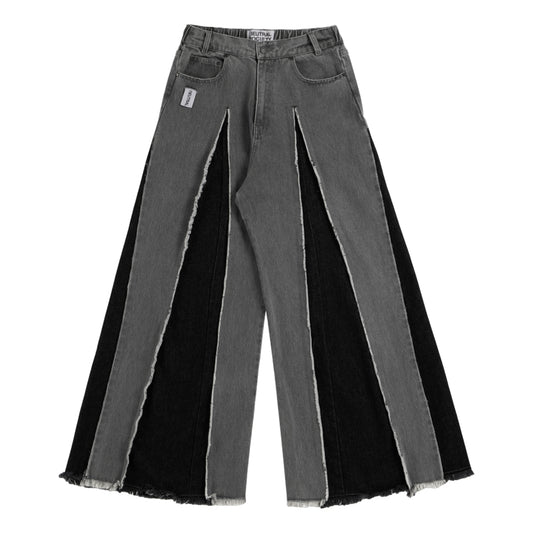 NEUTRAL SOCIETY RAW EDGE DENIM WIDE PANTS-BLACK DENIM