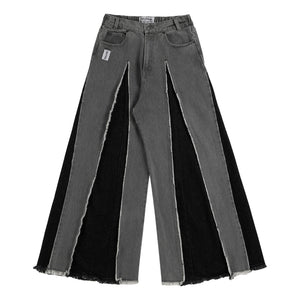 NEUTRAL SOCIETY RAW EDGE DENIM WIDE PANTS-BLACK DENIM