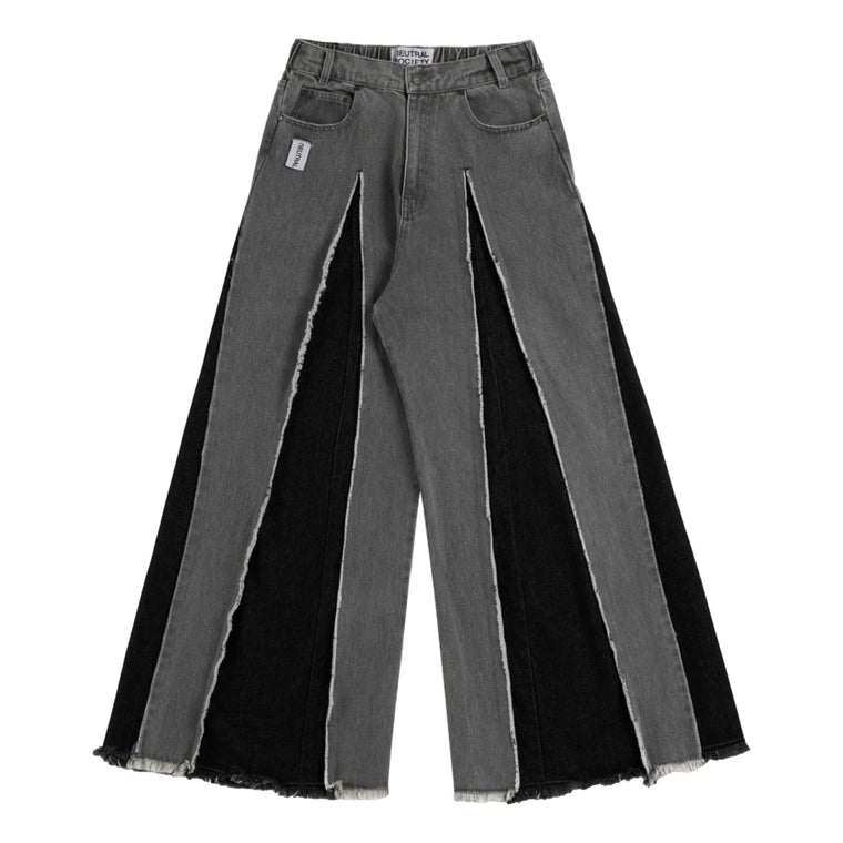NEUTRAL SOCIETY RAW EDGE DENIM WIDE PANTS-BLACK DENIM