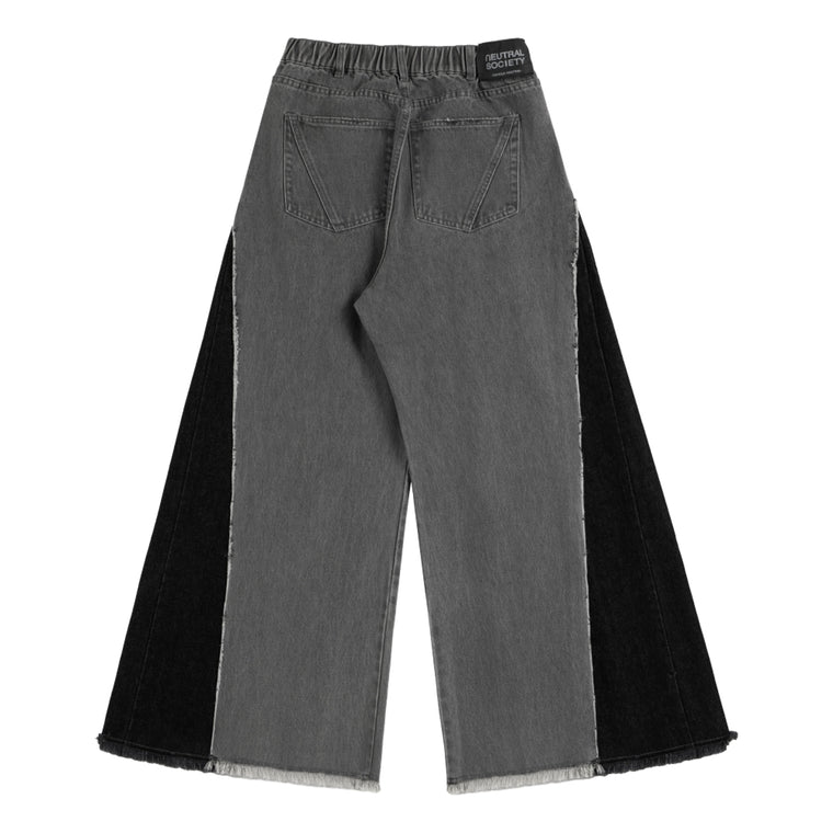NEUTRAL SOCIETY RAW EDGE DENIM WIDE PANTS-BLACK DENIM