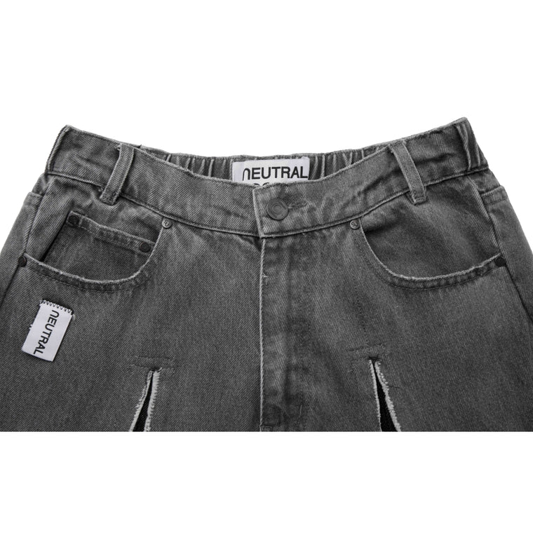 NEUTRAL SOCIETY RAW EDGE DENIM WIDE PANTS-BLACK DENIM