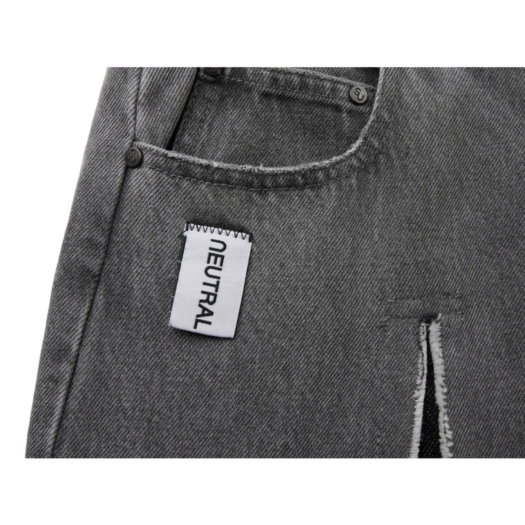 NEUTRAL SOCIETY RAW EDGE DENIM WIDE PANTS-BLACK DENIM