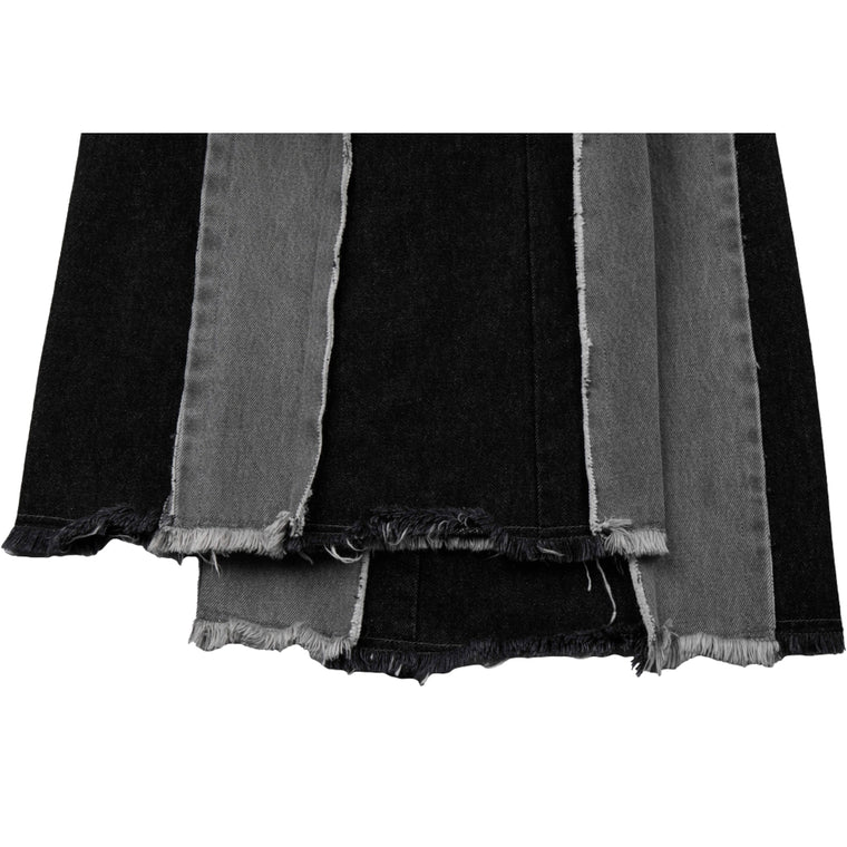 NEUTRAL SOCIETY RAW EDGE DENIM WIDE PANTS-BLACK DENIM
