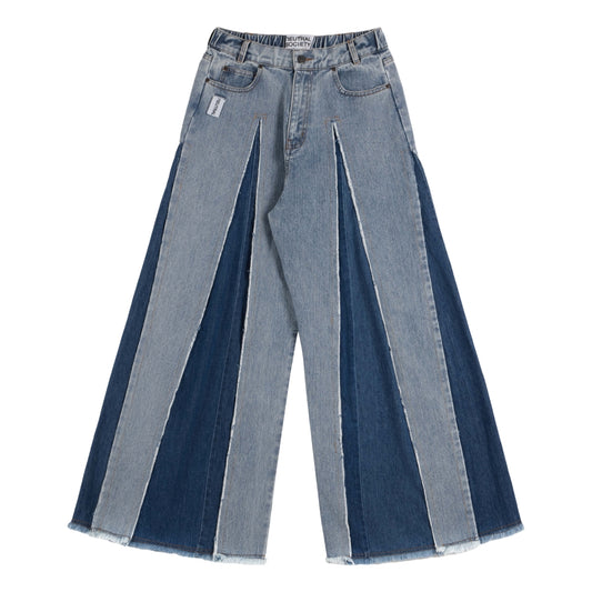 NEUTRAL SOCIETY RAW EDGE DENIM WIDE PANTS-BLUE DENIM