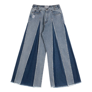 NEUTRAL SOCIETY RAW EDGE DENIM WIDE PANTS-BLUE DENIM