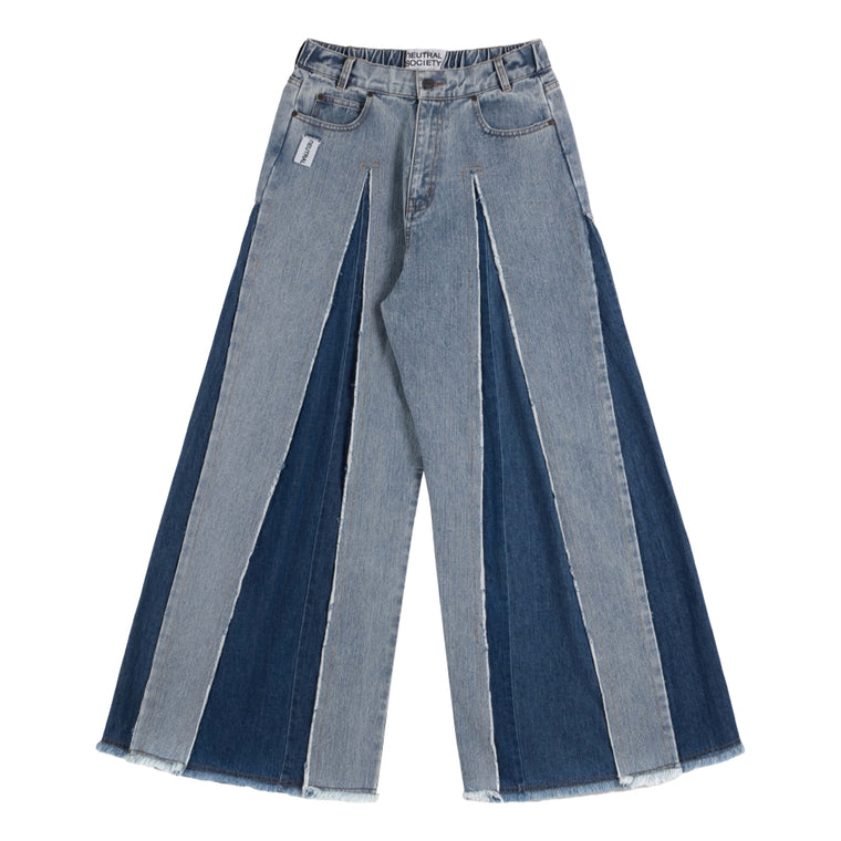NEUTRAL SOCIETY RAW EDGE DENIM WIDE PANTS-BLUE DENIM