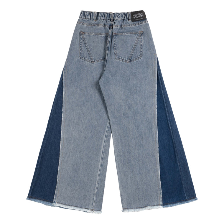NEUTRAL SOCIETY RAW EDGE DENIM WIDE PANTS-BLUE DENIM