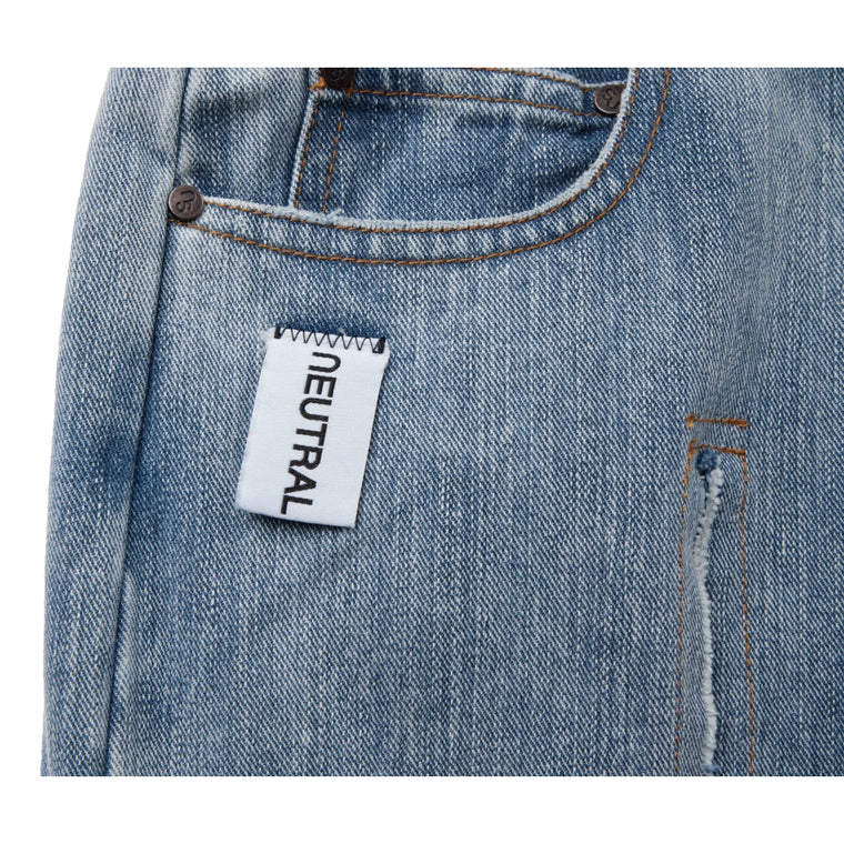 NEUTRAL SOCIETY RAW EDGE DENIM WIDE PANTS-BLUE DENIM