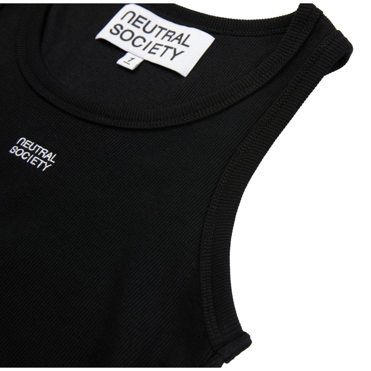 NEUTRAL SOCIETY RAW EDGE RIBBED TANK-BLACK