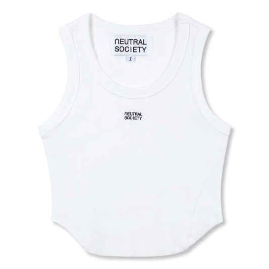 NEUTRAL SOCIETY RAW EDGE RIBBED TANK-WHITE