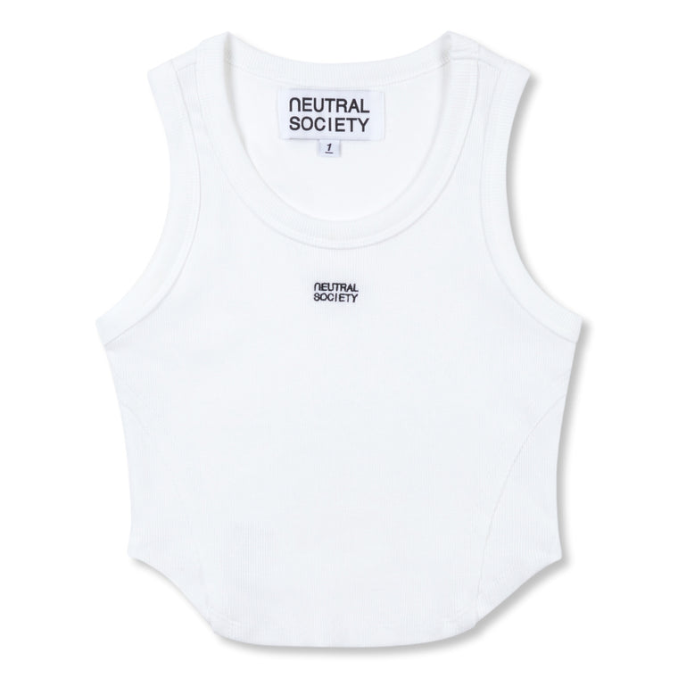 NEUTRAL SOCIETY RAW EDGE RIBBED TANK-WHITE