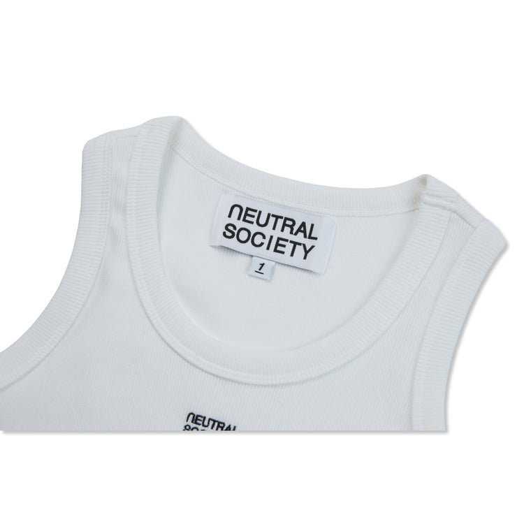 NEUTRAL SOCIETY RAW EDGE RIBBED TANK-WHITE