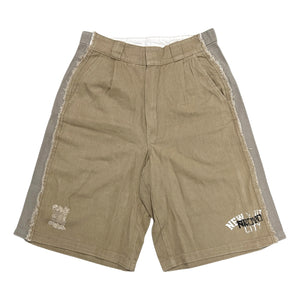 2ND CLOSET RECONSTRUCTED TWILL SKATE SHORTS-BEIGE