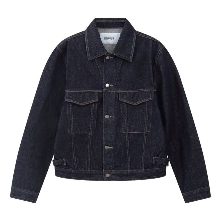 ESPRIT RELAXED FIT CROPPED DENIM JACKET-NAVY