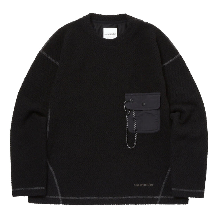 AND WANDER RE WOOL JQ CREW NECK-BLACK