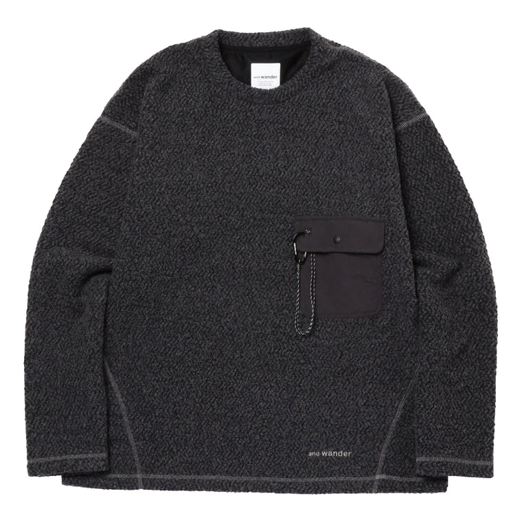AND WANDER RE WOOL JQ CREW NECK-CHARCOAL