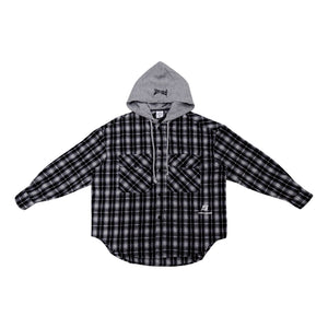 2ND CLOSET "ROCKS N PEACE" CHECK SHIRT W/ HOOD-BLACK