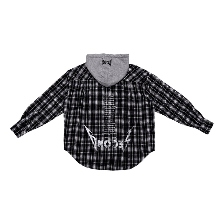 2ND CLOSET "ROCKS N PEACE" CHECK SHIRT W/ HOOD-BLACK