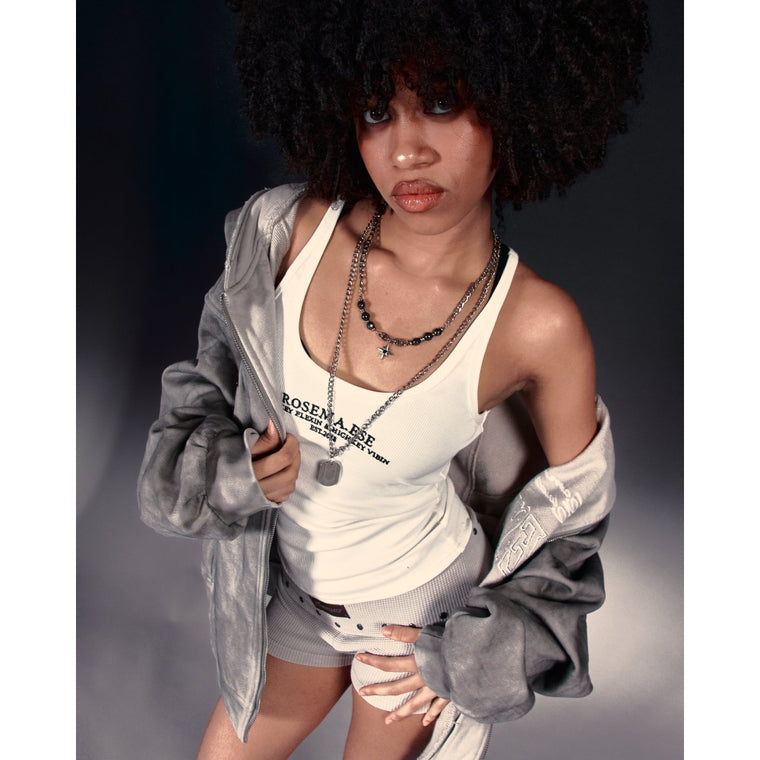 ROSEMAESE RIBBED LOGO TANK TOP-WHITE