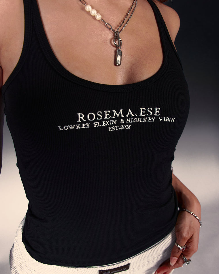 ROSEMAESE RIBBED LOGO TANK TOP-BLACK