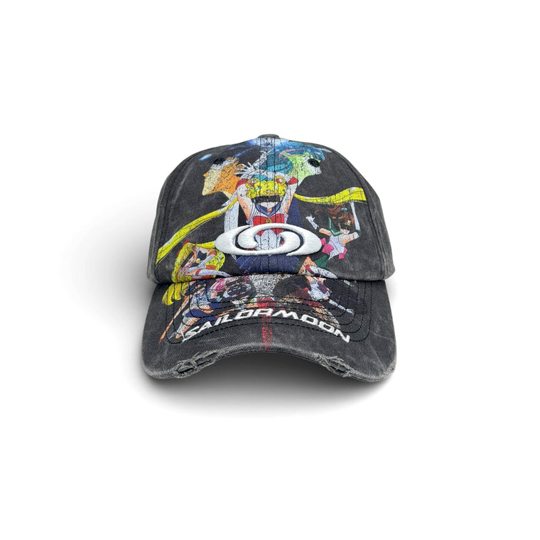 2ND CLOSET “SAILORMOON”WASHED DAMAGED CAP-WASHED BLACK