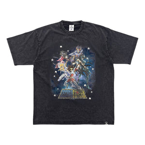 2ND CLOSET " SAINT SEIYA" PRINTED WASHED T-SHIRT-BLACK