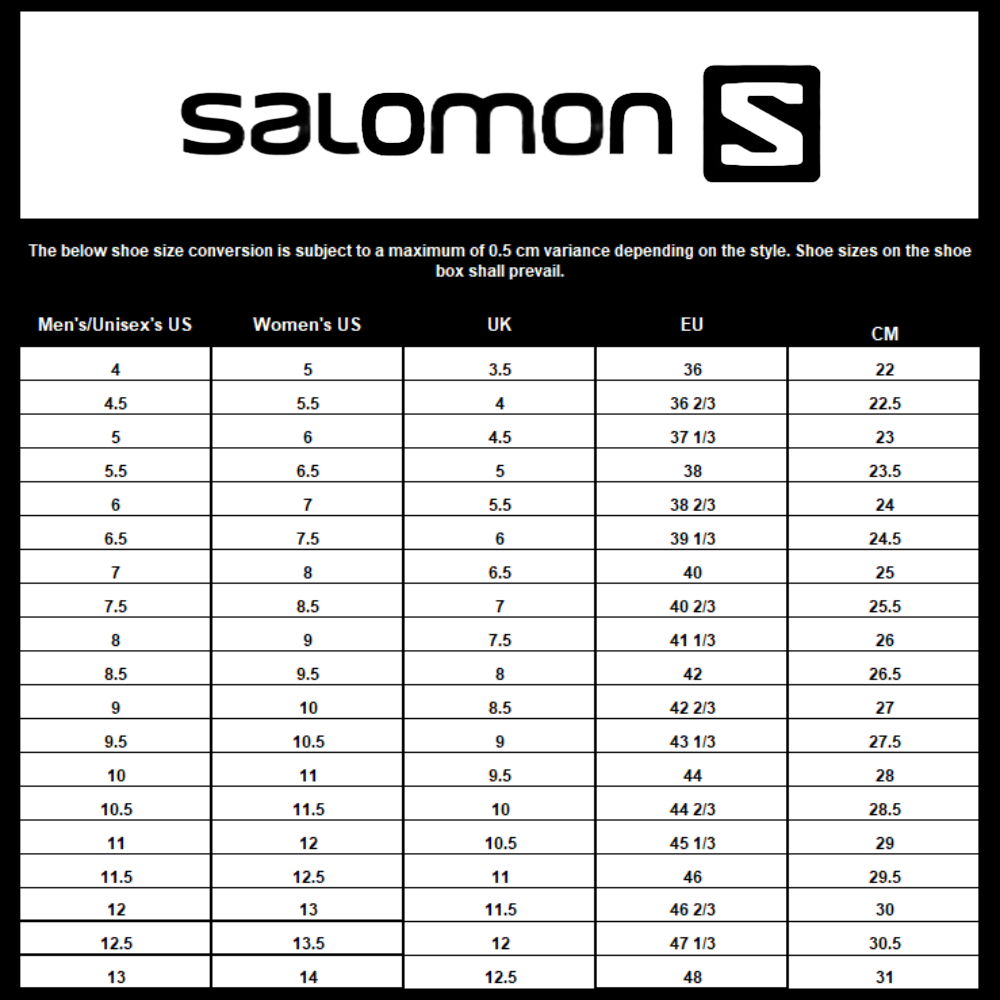 Salomon shoe size online conversion chart