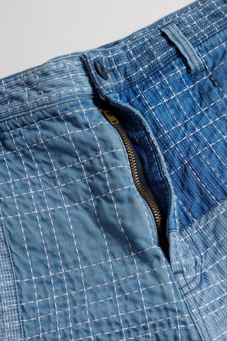 FUNDAMENTAL SASHIKO PATCHWORK SHORT PANTS 7YR WASH-INDIGO