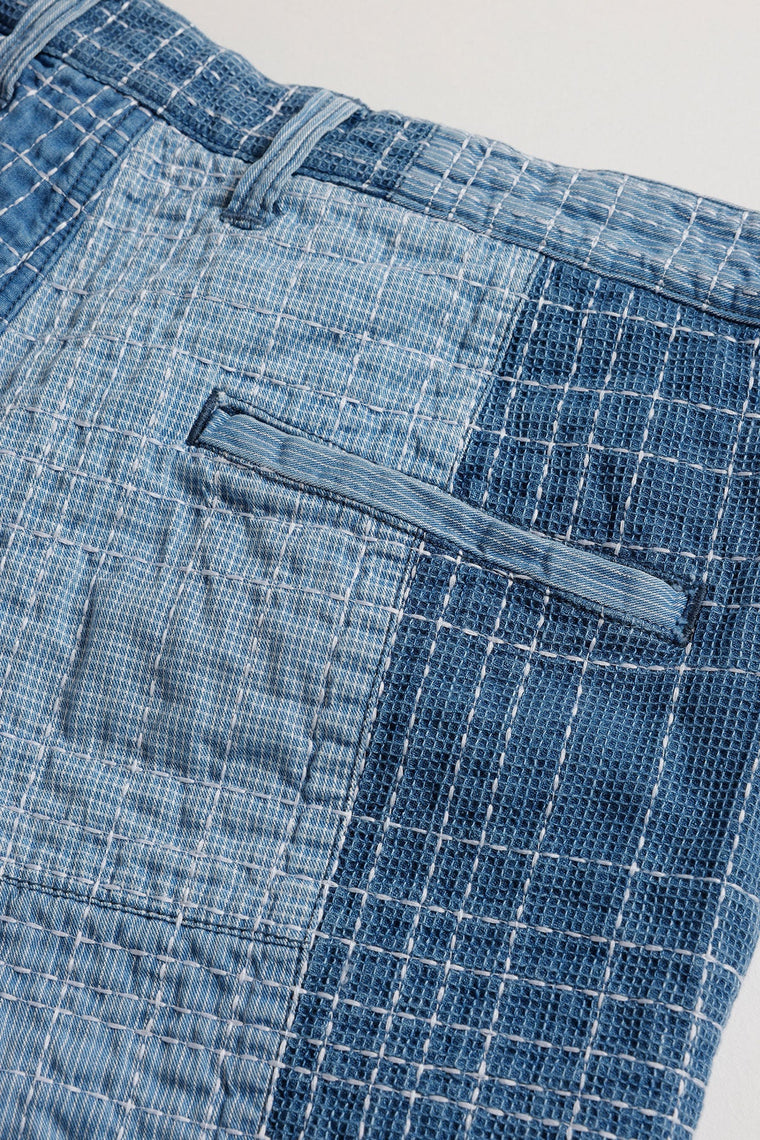 FUNDAMENTAL SASHIKO PATCHWORK SHORT PANTS 7YR WASH-INDIGO