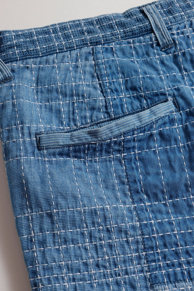 FUNDAMENTAL SASHIKO PATCHWORK SHORT PANTS 7YR WASH-INDIGO