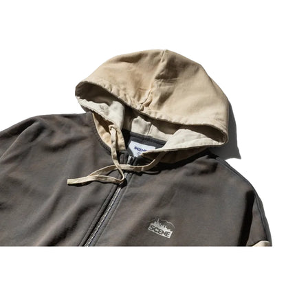 SCENE BY ICE FIRE SCENE LION ZIP UP HOODIE-DARK BROWN