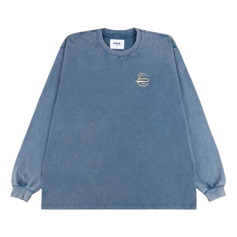 SCENE BY ICE FIRE LONG TEE_VINTAGE LOGO-WASHED BLUE