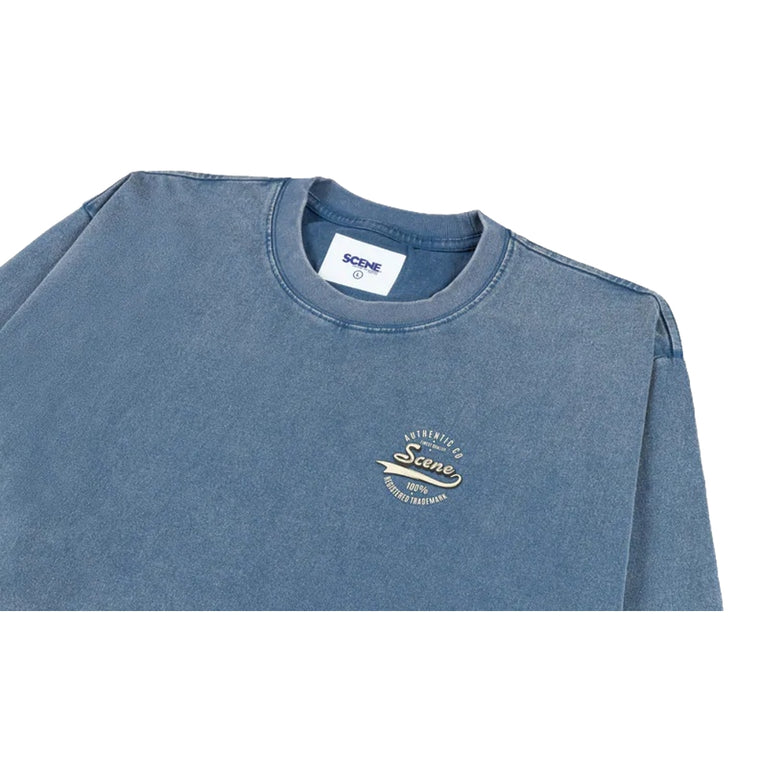 SCENE BY ICE FIRE LONG TEE_VINTAGE LOGO-WASHED BLUE