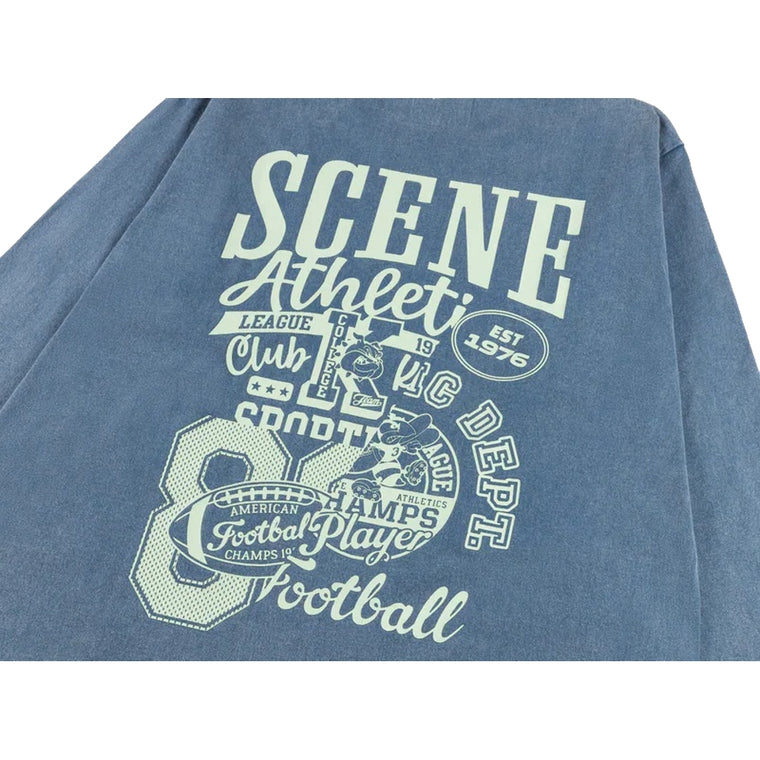 SCENE BY ICE FIRE LONG TEE_VINTAGE LOGO-WASHED BLUE
