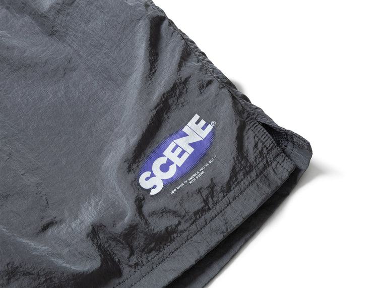 SCENE BY ICE FIRE METAL NYLON TRACK SHORTS-GREY