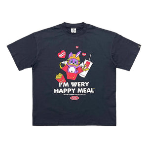 2ND CLOSET SECOND RABBIT "HAPPY MEAL" PRINTED T-SHIRT-BLACK BLUE
