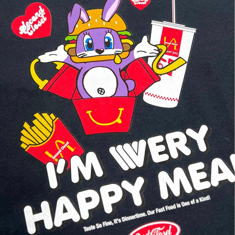 2ND CLOSET SECOND RABBIT "HAPPY MEAL" PRINTED T-SHIRT-BLACK BLUE