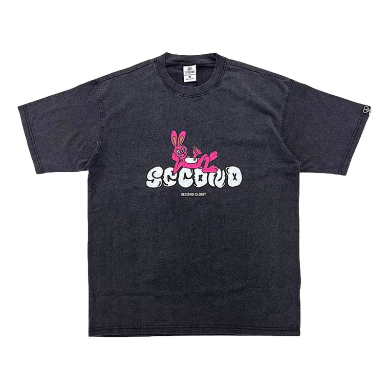 2ND CLOSET "SECOND RABBIT" IN THE TOWN GRAFFITI T-SHIRT-WASHED BLACK