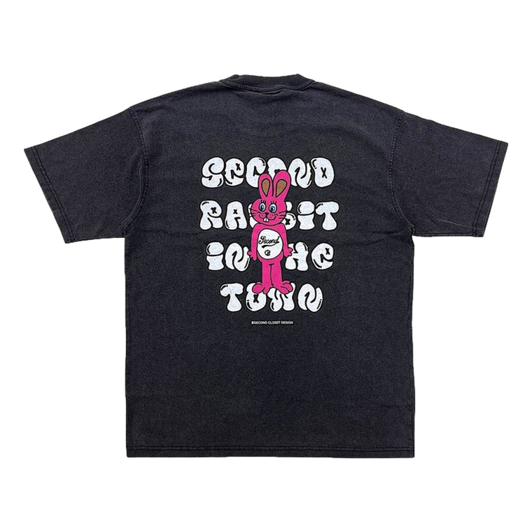 2ND CLOSET "SECOND RABBIT" IN THE TOWN GRAFFITI T-SHIRT-WASHED BLACK