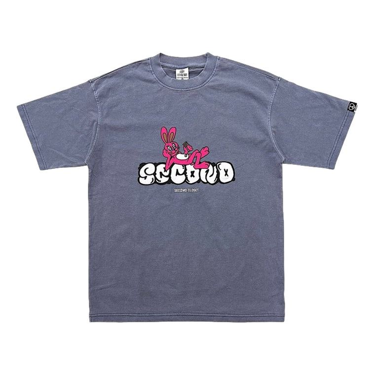 2ND CLOSET "SECOND RABBIT" IN THE TOWN GRAFFITI T-SHIRT-WASHED BLUE