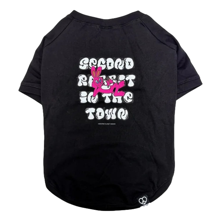 2ND CLOSET "SECOND RABBIT" PRINTED PET T-SHIRT-BLACK