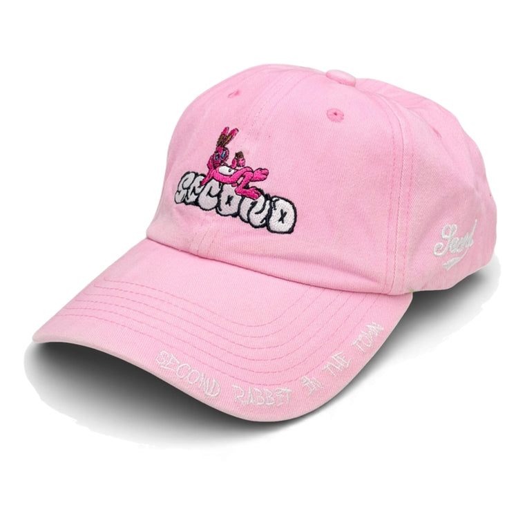 2ND CLOSET “SECOND RABBIT”GRAFFITI- WASHED CAP-WASHED PINK