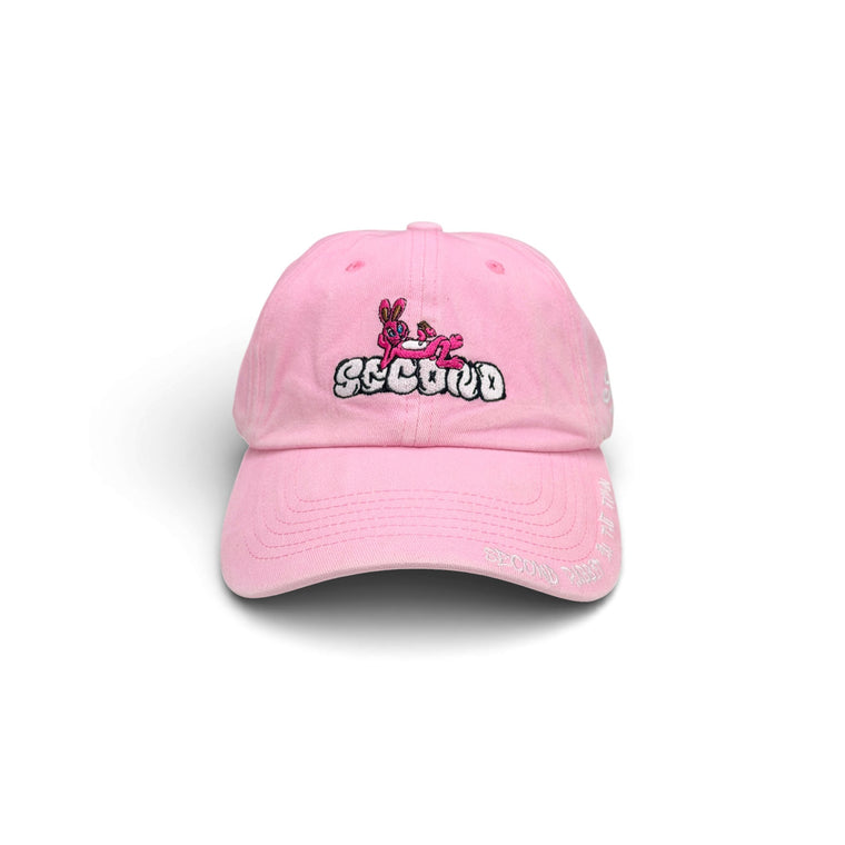 2ND CLOSET “SECOND RABBIT”GRAFFITI- WASHED CAP-WASHED PINK