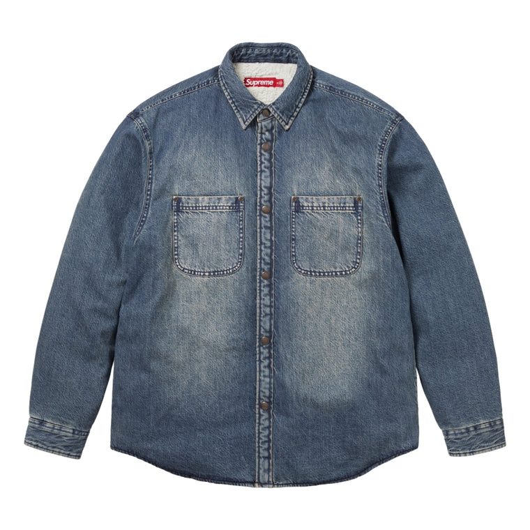 SUPREME SHEARLING LINED DENIM WORK SHIRT-WASHED INDIGO