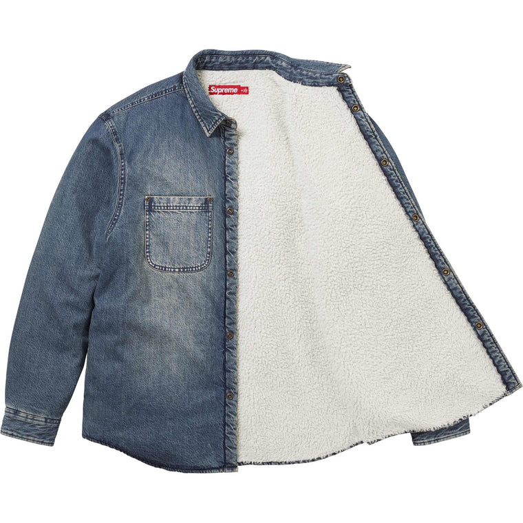 SUPREME SHEARLING LINED DENIM WORK SHIRT-WASHED INDIGO