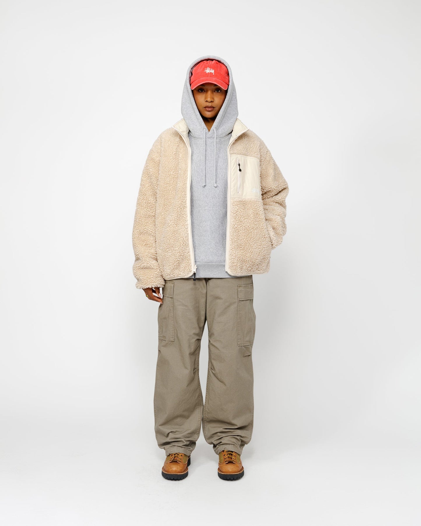 STUSSY SHERPA REVERSIBLE JACKET-NATURAL