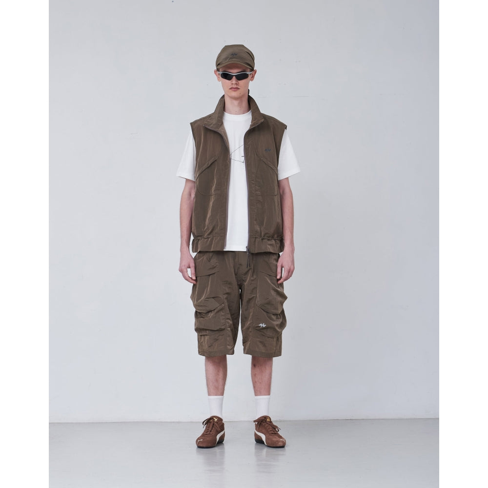 NINE POINT NINE SHOCK WAVE 3D POCKET VEST-METALLIC BROWN