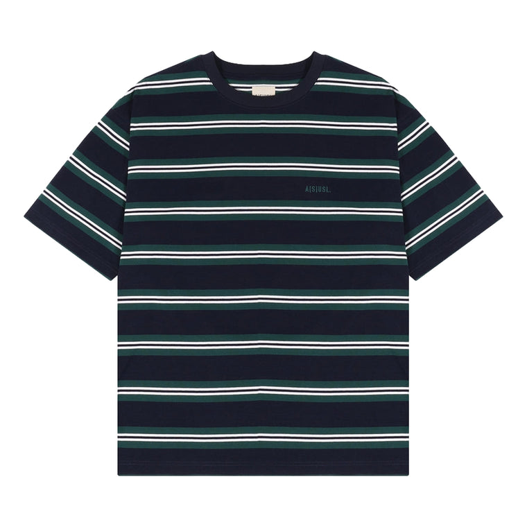 A[S]USL SMALL LOGO BORDER TEE-NAVY STRIPES